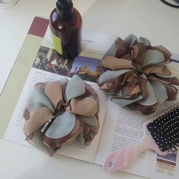 Oversized and small brown,cream and powder blue Organza Scrunchie Hair Accessory - Picture 3 of 5